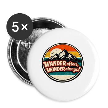 Retro Mountain Sunset Hiking Badge - Buttons groß 56 mm (5er Pack) - Weiß - Vorne