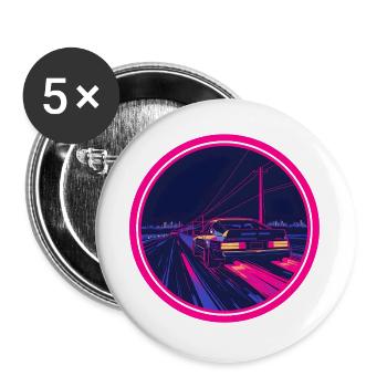Voiture néon Cyberpunk Synthwave rétro - Lot de 5 grands badges (56 mm) - blanc - Devant