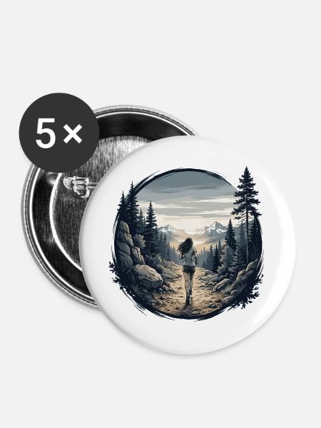 Weibliche Trailrunnerin - Buttons groß 56 mm (5er Pack) - Weiß