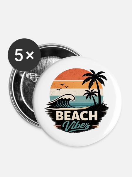 Beach Vibes Sunset Paradise - Buttons groß 56 mm (5er Pack) - Weiß