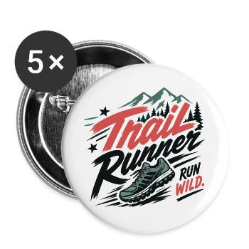 Coureur de trail. Run Wild - Lot de 5 grands badges (56 mm) - blanc - Devant