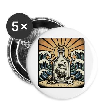 Retro Ocean Sun Waves Bottle Boat - Buttons large 2.2''/56 mm (5-pack) - white - Front