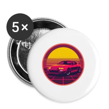 Retro JDM Sportwagen Synthwave Sunset Circle - Buttons groß 56 mm (5er Pack) - Weiß - Vorne