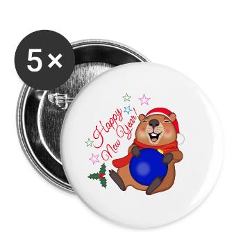 New Year's capybara - Buttons large 2.2''/56 mm (5-pack) - white - Front