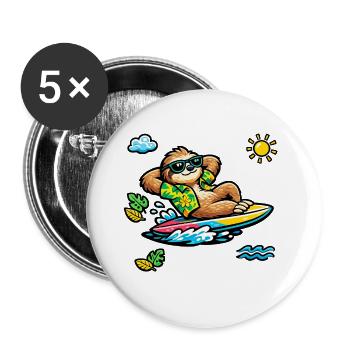Sloth Surfing - Buttons large 2.2''/56 mm (5-pack) - white - Front