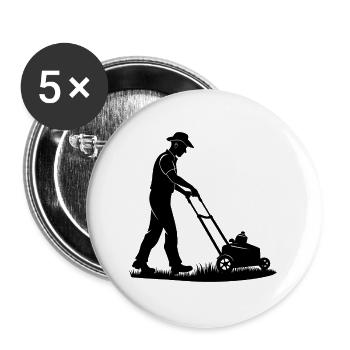 Gärtner oder Gärtner mit Rasenmäher Mowin - Buttons groß 56 mm (5er Pack) - Weiß - Vorne