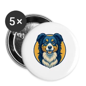 Australian Shepherd Dog Kawaii Cartoon Clipart - Buttons large 2.2''/56 mm (5-pack) - white - Front