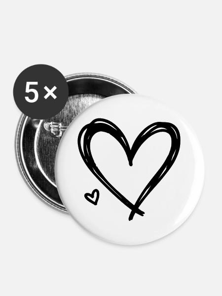 Herz - Buttons groß 56 mm (5er Pack) - Weiß