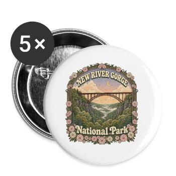 New River Gorge National Park, USA West Virginia - Buttons large 2.2''/56 mm (5-pack) - white - Front