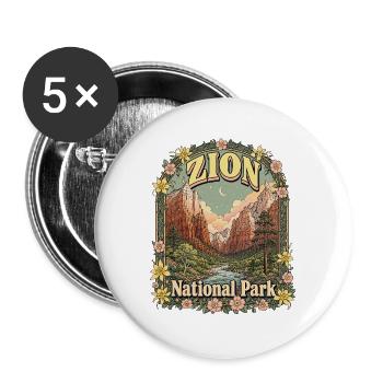 Parc national de Zion, États-Unis, Utah Randonnée Vintage - Lot de 5 grands badges (56 mm) - blanc - Devant