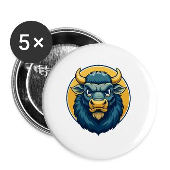 Logo clipart de personnage de personnage de dessin animé mascotte Bison Kawaii - Lot de 5 grands badges (56 mm) - blanc - Devant