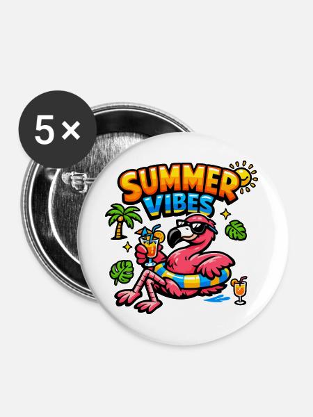 Sommer Vibes Flamingo Party - Buttons groß 56 mm (5er Pack) - Weiß