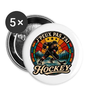 J'Peux Pas J'ai Hockey Cadeau Vintage - Lot de 5 grands badges (56 mm) - blanc - Devant