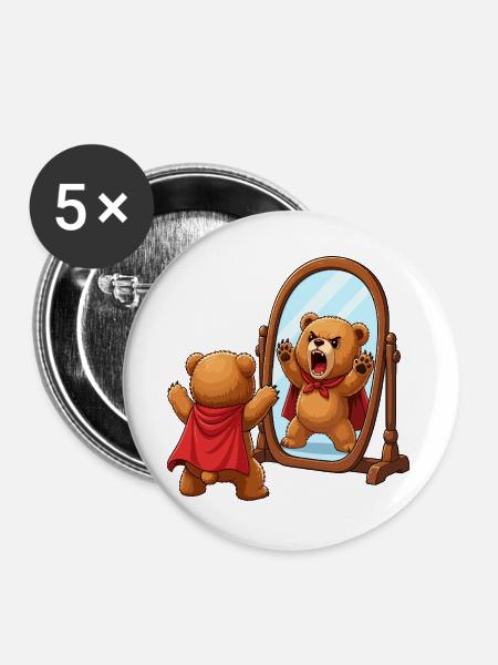 Mutiger Bärenheld im Spiegel - Buttons groß 56 mm (5er Pack) - Weiß