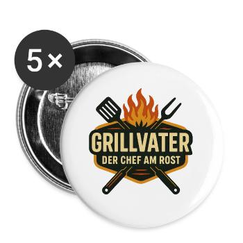 Grillvater – Der Chef am Rost - Buttons groß 56 mm (5er Pack) - Weiß - Vorne