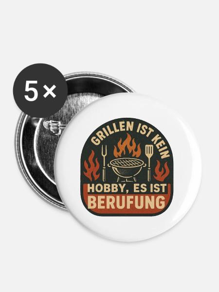 Grillen ist Berufung Patch - Buttons groß 56 mm (5er Pack) - Weiß