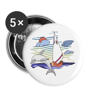 Segelboot - Buttons groß 56 mm (5er Pack) - Weiß - Vorne