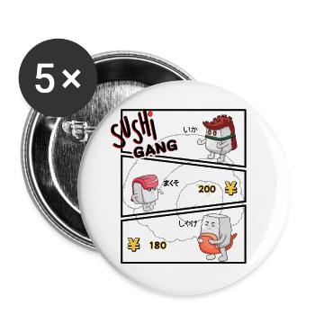 Sushi Gang Comicfiguren - Buttons groß 56 mm (5er Pack) - Weiß - Vorne