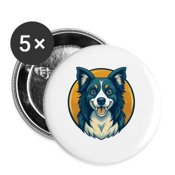 Border Collie Dog Kawaii Maskottchen Cartoon Clipart - Buttons groß 56 mm (5er Pack) - Weiß - Vorne