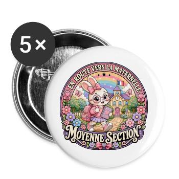 Lapin Maternelle Moyenne Section Fille - Lot de 5 grands badges (56 mm) - blanc - Devant