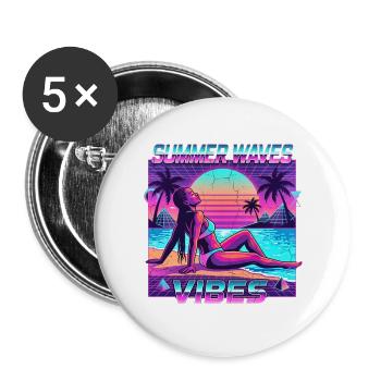 Retro-Sommer-Vibes - Buttons groß 56 mm (5er Pack) - Weiß - Vorne