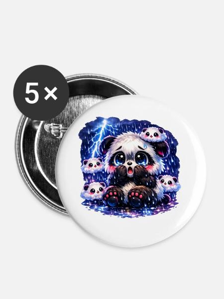 Gewitter‑Angst‑Panda – Süß, panisch & flauschig - Buttons groß 56 mm (5er Pack) - Weiß
