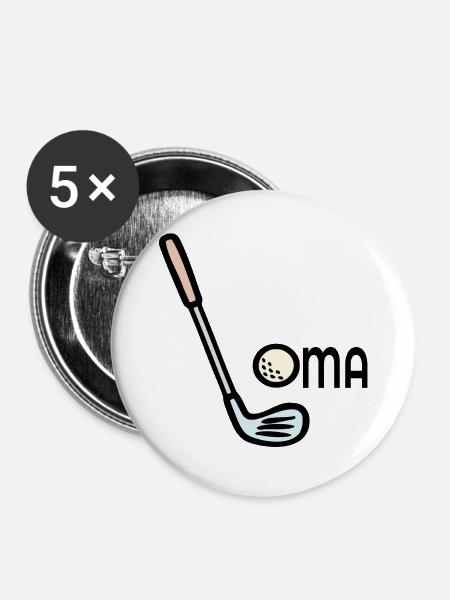 Golf Oma Golfschläger - Buttons groß 56 mm (5er Pack) - Weiß