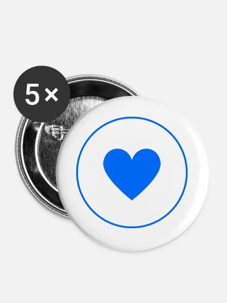 Blue Heart Circle | Minimal Design - Buttons groß 56 mm (5er Pack) - Weiß