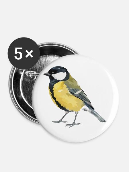 Vogel Pop-Art: Gelber Bachvogel - Buttons groß 56 mm (5er Pack) - Weiß