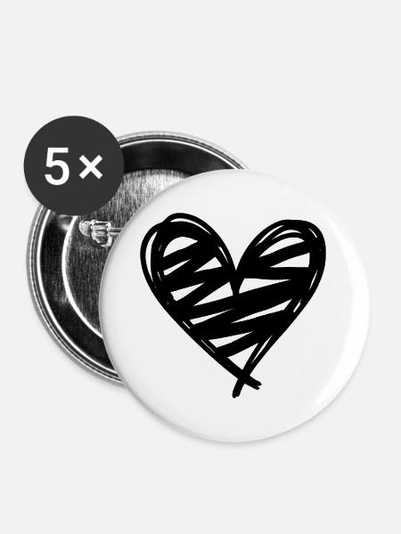 Herz - Buttons groß 56 mm (5er Pack) - Weiß