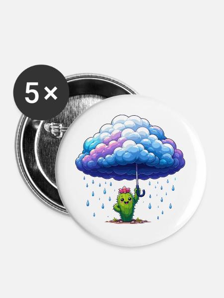 Kaktus unter Regenwolken - Buttons groß 56 mm (5er Pack) - Weiß