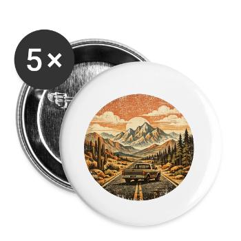 LKW Fahrer Lastwagen Fernverkehr Straße Berge - Buttons groß 56 mm (5er Pack) - Weiß - Vorne