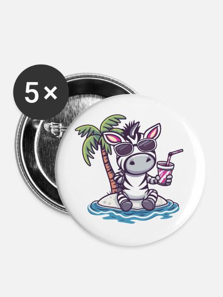 Zebra Sommer Palme - Buttons groß 56 mm (5er Pack) - Weiß