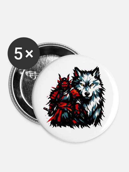 Dämonwolf und Nebelwolf Duo - Buttons groß 56 mm (5er Pack) - Weiß