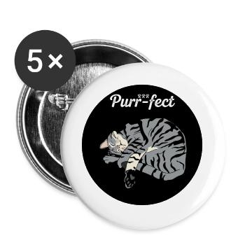 Chat Dormant Purr-Fect - Lot de 5 grands badges (56 mm) - blanc - Devant