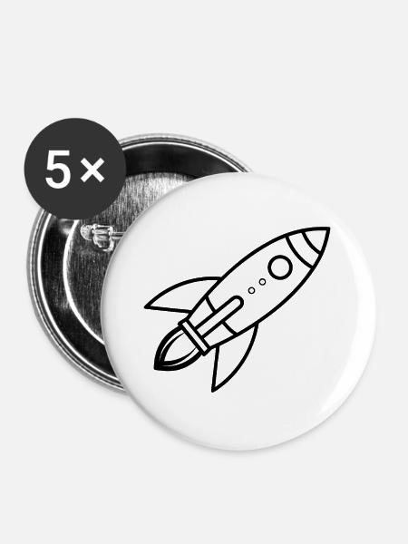 Rakete - Buttons groß 56 mm (5er Pack) - Weiß