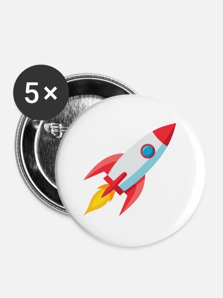 Rakete - Buttons groß 56 mm (5er Pack) - Weiß