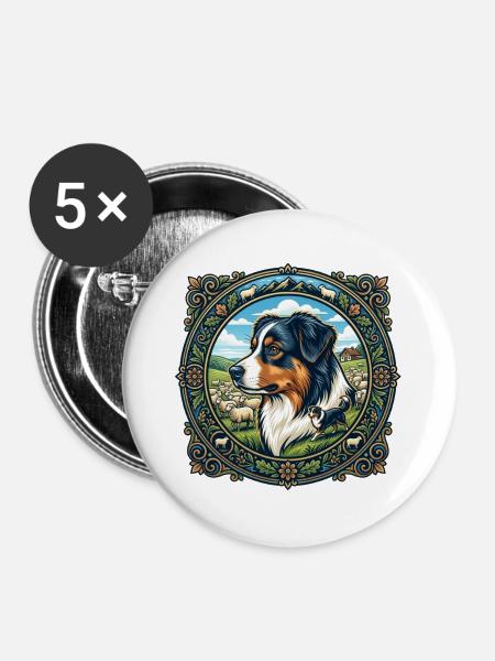 Australian Shepherd Portrait - Buttons groß 56 mm (5er Pack) - Weiß