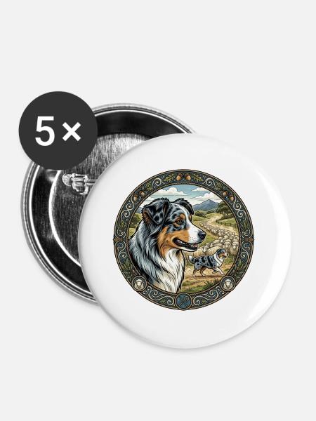 Australian Shepherd Portrait - Buttons groß 56 mm (5er Pack) - Weiß