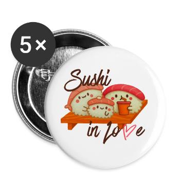 Niedliche Sushi Familie in Liebe - Buttons groß 56 mm (5er Pack) - Weiß - Vorne