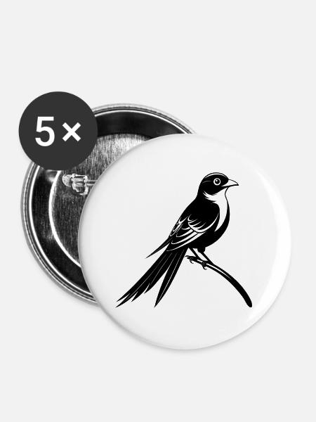 Scherenschwanz-Fliegenschnäpper - Buttons groß 56 mm (5er Pack) - Weiß