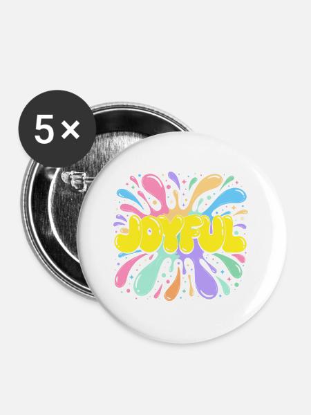 Freudiger Burst Psychedelischer Spritzer - Buttons groß 56 mm (5er Pack) - Weiß