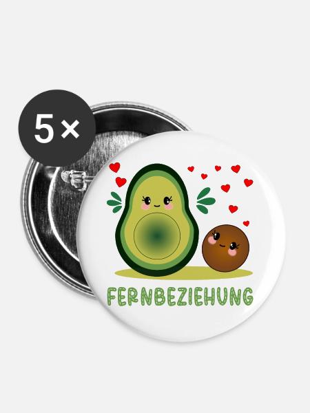 Fernbeziehung Liebe Avocado - Buttons groß 56 mm (5er Pack) - Weiß