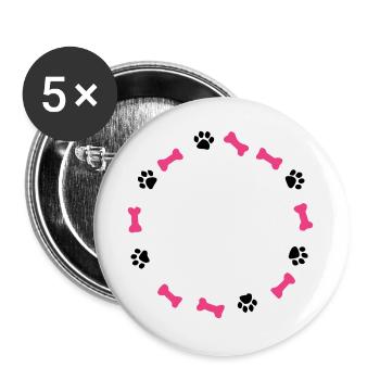 Pfotenabdruck Liebe Hund Knochen Hundemama - Buttons groß 56 mm (5er Pack) - Weiß - Vorne