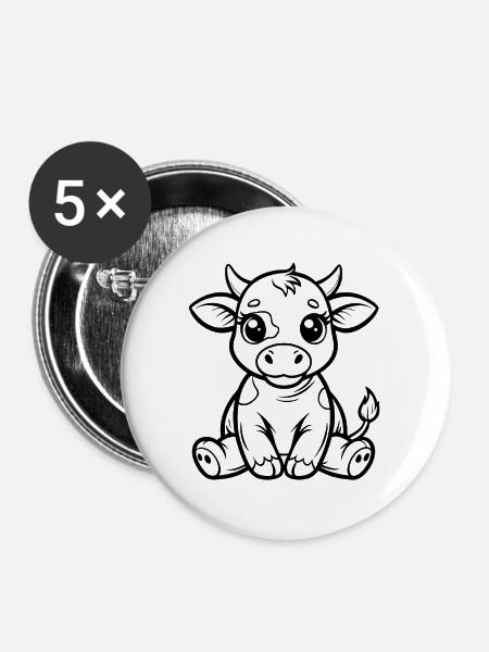 Sitting Cow - Buttons groß 56 mm (5er Pack) - Weiß