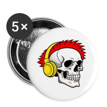 Crâne punk avec écouteurs et crête rouge - Lot de 5 grands badges (56 mm) - blanc - Devant