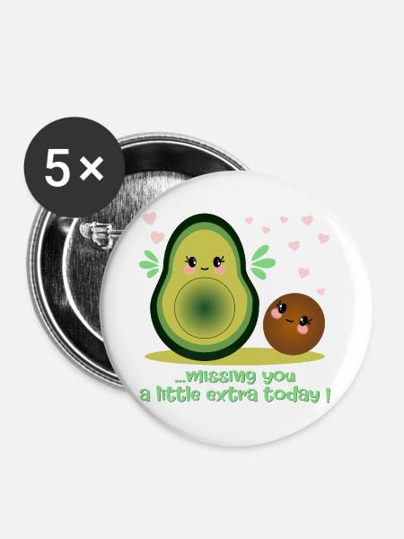 Dich vermissen – Avocado-Beziehung - Buttons groß 56 mm (5er Pack) - Weiß