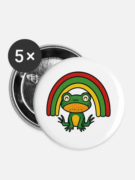 Yoga-Frosch unter dem Regenbogen - Buttons groß 56 mm (5er Pack) - Weiß