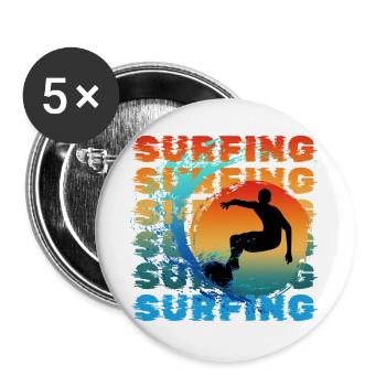 SURFING SURFER SUMMER BEACH - Buttons groß 56 mm (5er Pack) - Weiß - Vorne