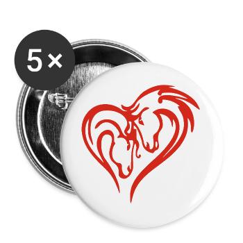 Coeur de cheval (rouge) - Lot de 5 grands badges (56 mm) - blanc - Devant